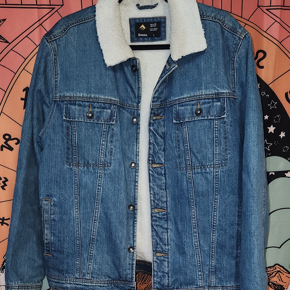 Emerica Blue Denim Jacket with White Sherpa Lining